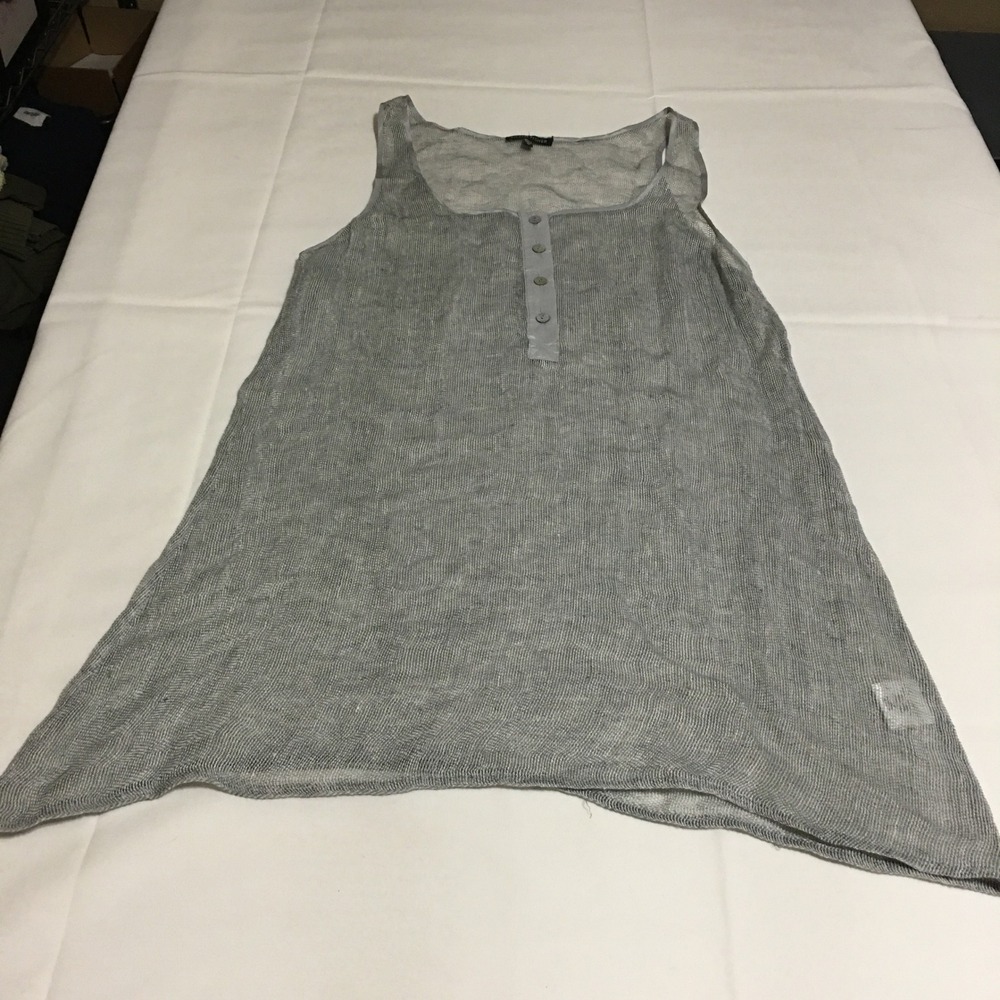 Eileen Fisher Tank Top Womens Medium Gray Linen Blend Henley Sleeveless